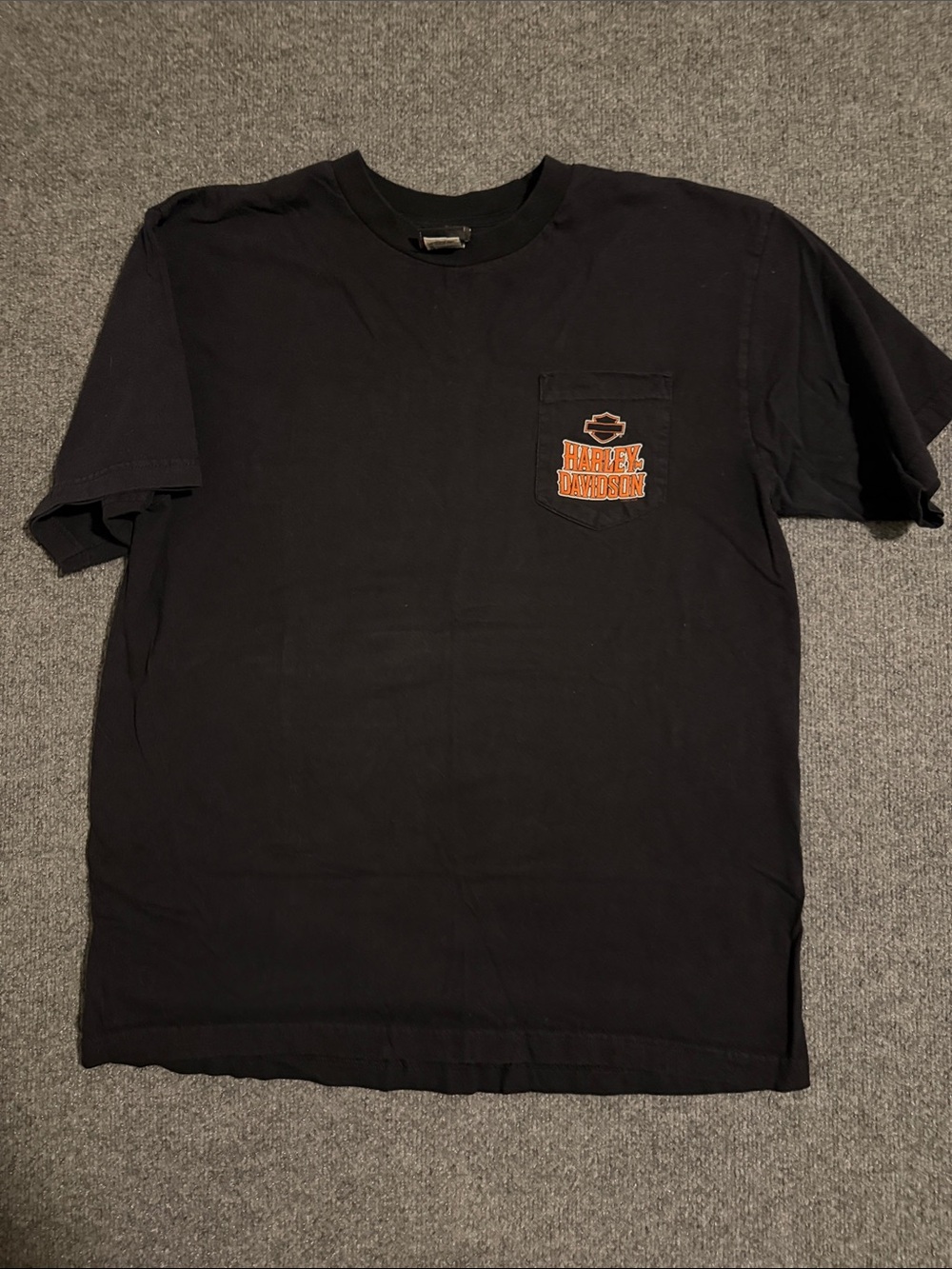 Harley-Davidson Black Short Sleeve Tee with Orange Pocket Logo, 2007 HD